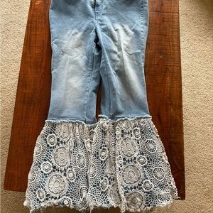 Women's Blue Flare Jeans with Lace Detail
